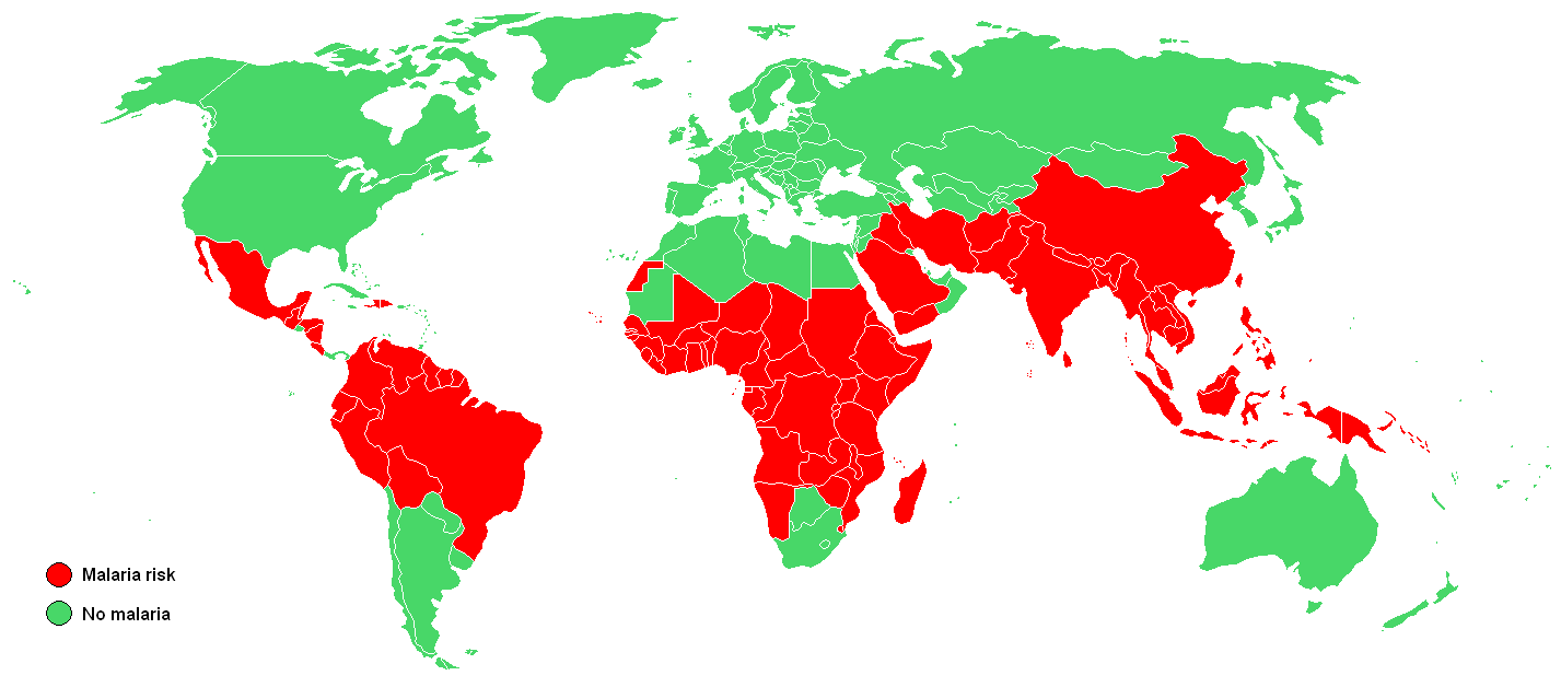 Malaria Risk countries World Wide